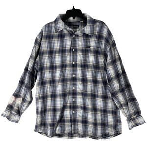 ENYCE Button Up Shirt 3XL Blue Plaid Long Sleeve 100% Cotton Y2K DISCOLORATION